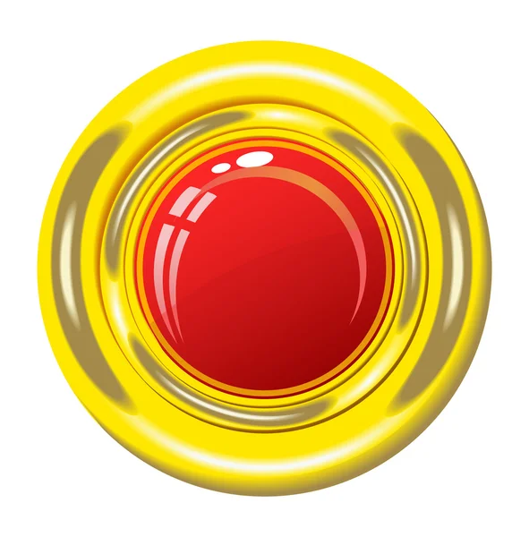 Red button in gold frame. — Stock Vector