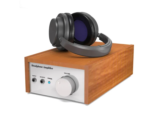 高品質の現代のアンプとスタジオのヘッドフォンは白い背景にあります 3Dイラスト — ストック写真