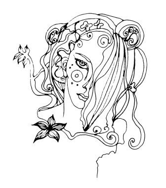 beyaz zemin üzerine - raster sürüm izole art nouveau tarzı kadın portresi