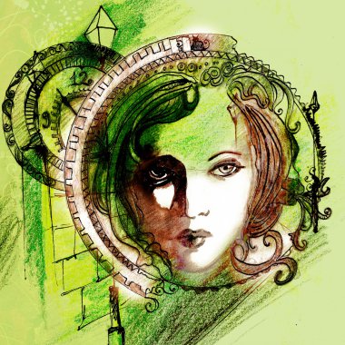 abstract illustrated beautiful woman clipart