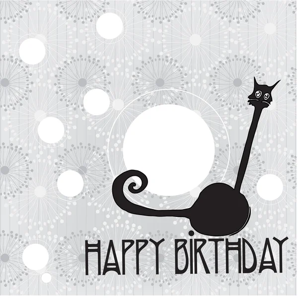 Biglietto regalo carino illustrato per compleanno con un gatto - illustrazione vettoriale — Vettoriale Stock