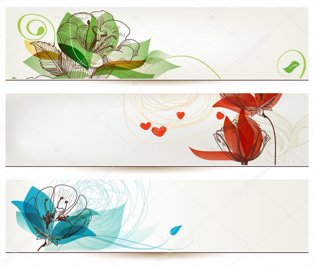 Retro romantic floral banners