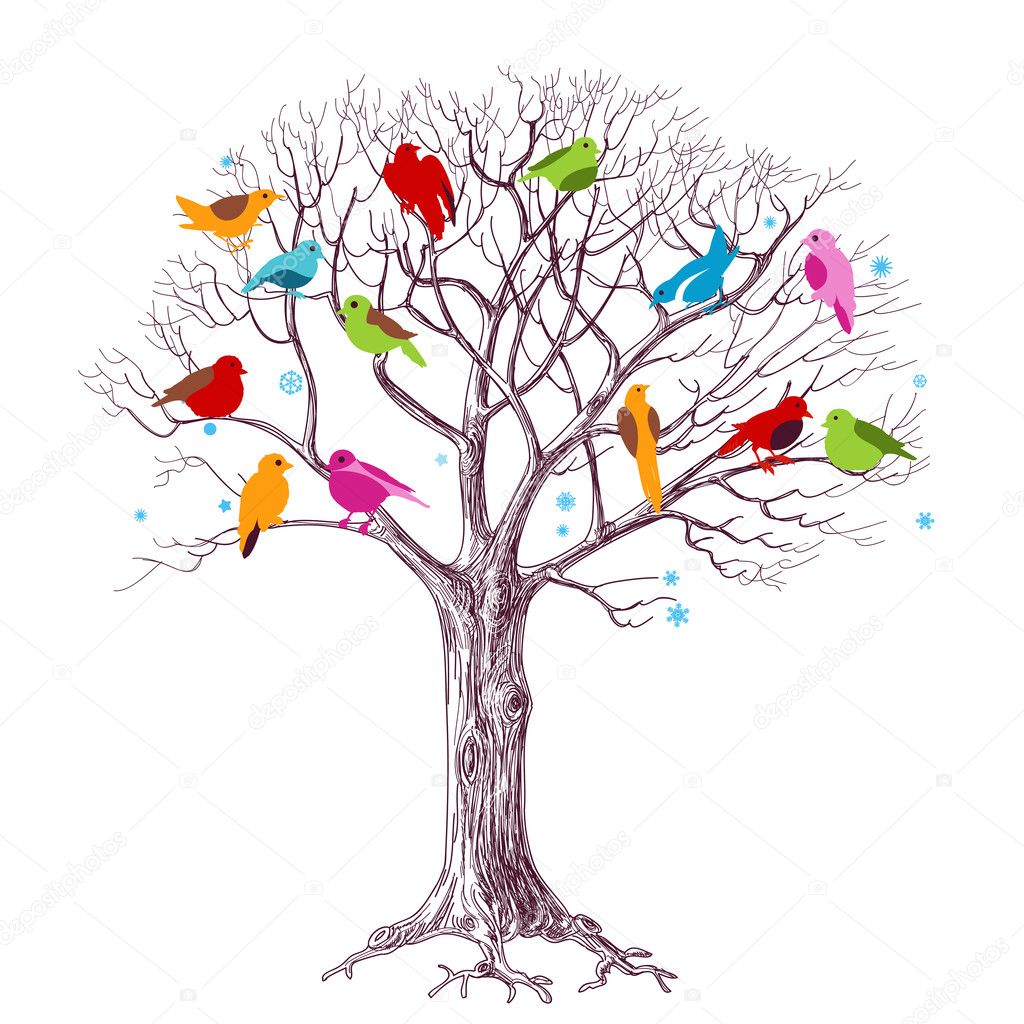 Birds Christmas tree vector