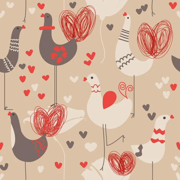 Schattig liefde vogels naadloze patroon — Stockvector