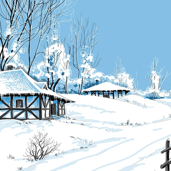 Invierno nevado paisaje vector ilustración — Vector de stock