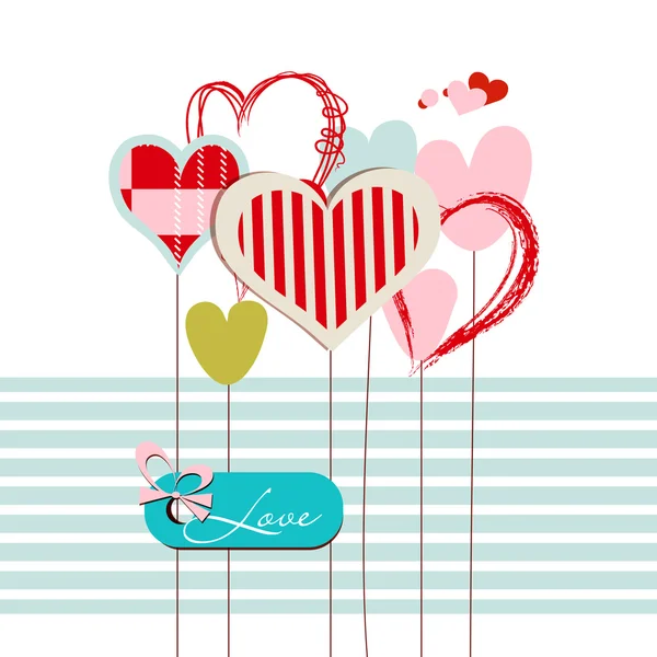 Καρδιές ευχετήρια κάρτα με μήνυμα αγάπης — Διανυσματικό Αρχείο