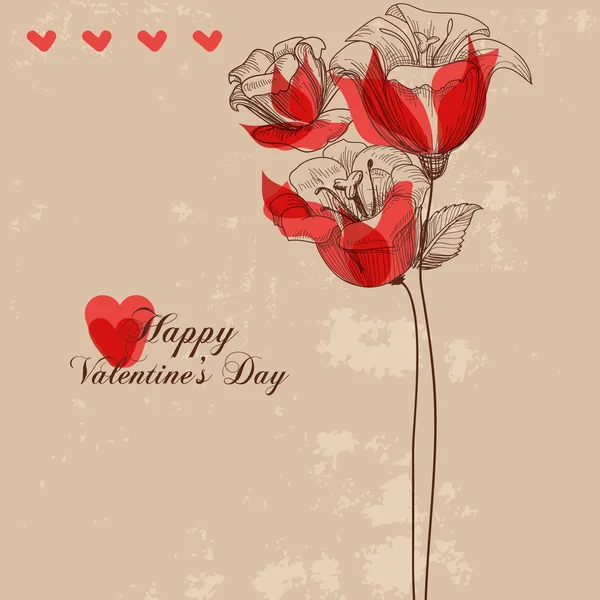 Tarjeta de felicitación floral, tarjeta de San Valentín — Vector de stock