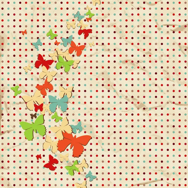 Schmetterlingsmuster über Vintage-Papier, Punktmuster — Stockvektor