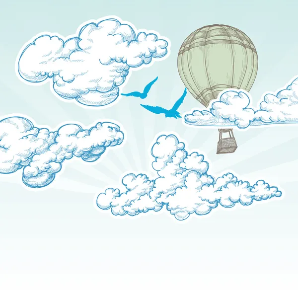 Heißluftballon über blauem Himmel Vektor Illustration, Urlaub trave — Stockvektor