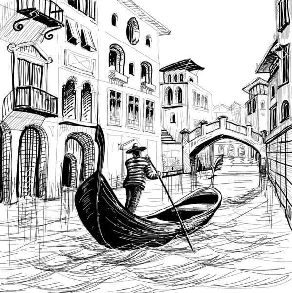 Góndola en Venecia vector bosquejo — Vector de stock