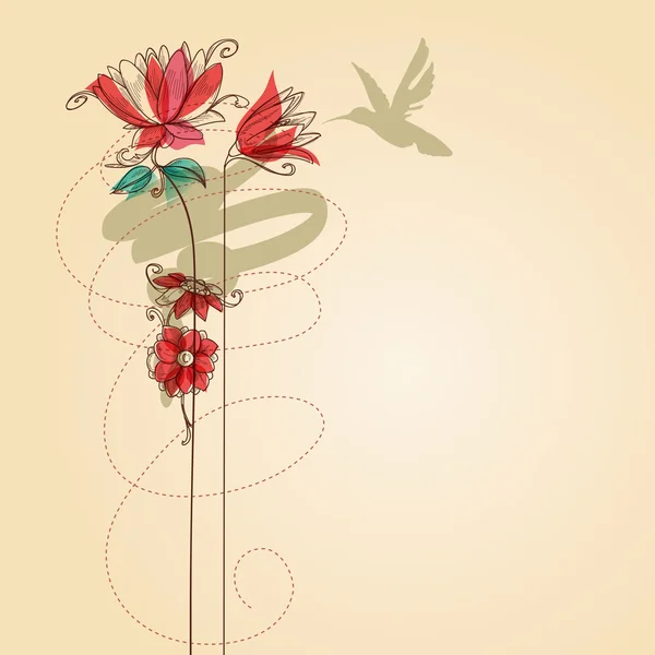 Flores y vector de colibrí — Vector de stock