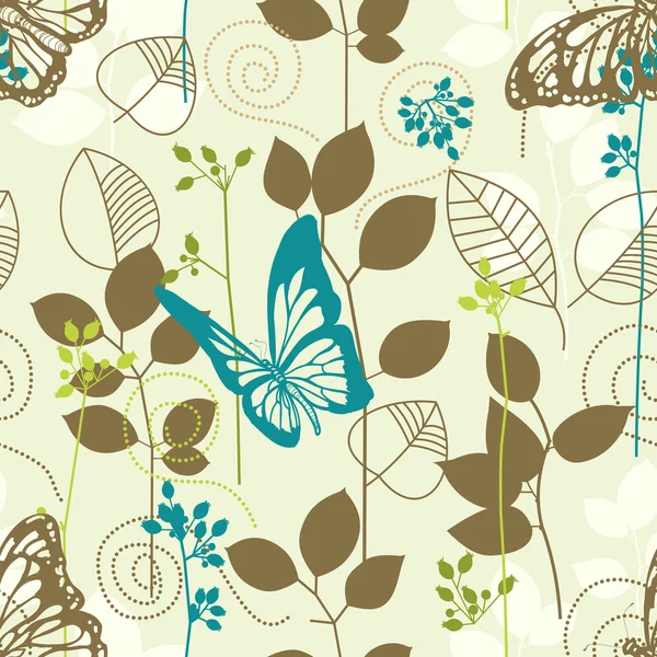 Butterflies and leaves retro seamless pattern — Stock Vector