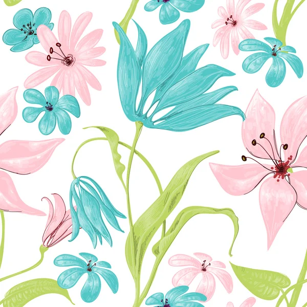 Floral seamless pattern or background, retro style over white — Stock Vector