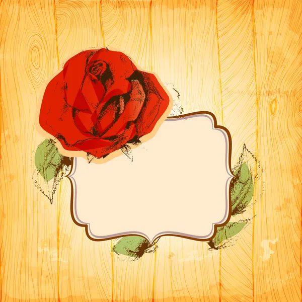 Rose frame over vintage wood texture background — Stock Vector
