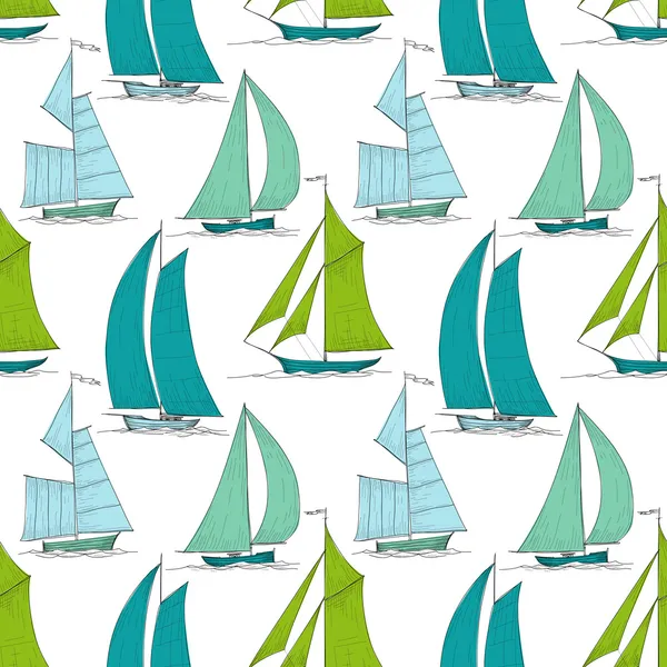 Barcos en el agua patrón inconsútil vector marino — Vector de stock