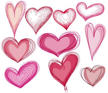 elle çizilmiş kalp şekli seti 