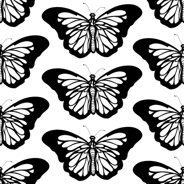 Graphic butterfly black and white seamless pattern — Stock Vector