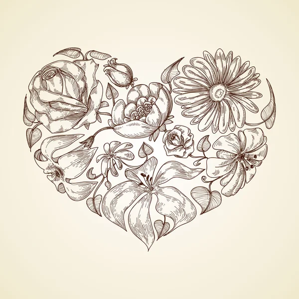 Heart of flowers graphic icon — Stock Vector