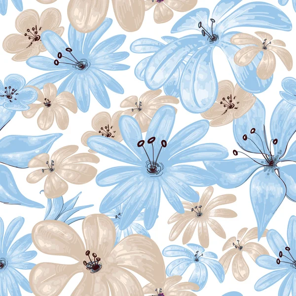 Blue flowers print seamless pattern — Stock Vector