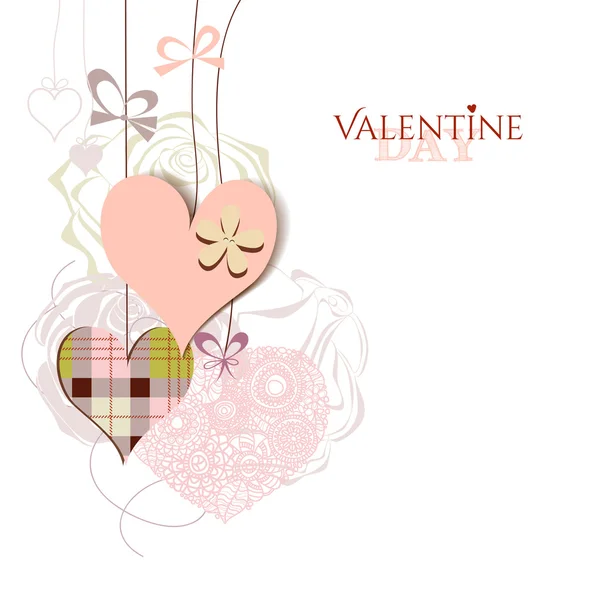 Valentine card cute hanging hearts — Stock Vector