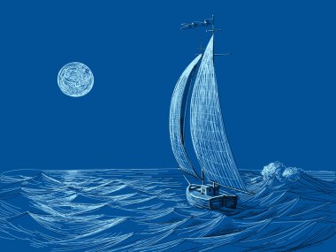 gece deniz görünümü yelkende ay ışığında