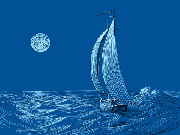 gece deniz görünümü yelkende ay ışığında