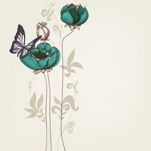 Elegante invito floreale con farfalla — Vettoriale Stock