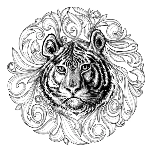 Tigre faccia in bianco e nero decorazione astratta — Vettoriale Stock