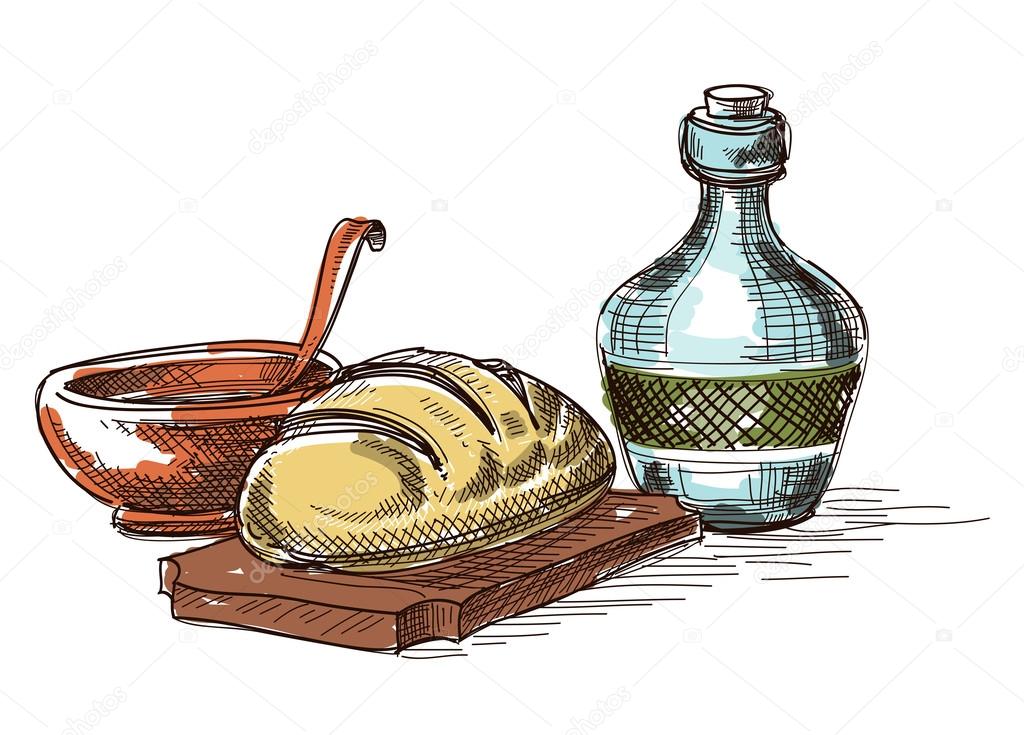 Food and drink composition, still life decoration