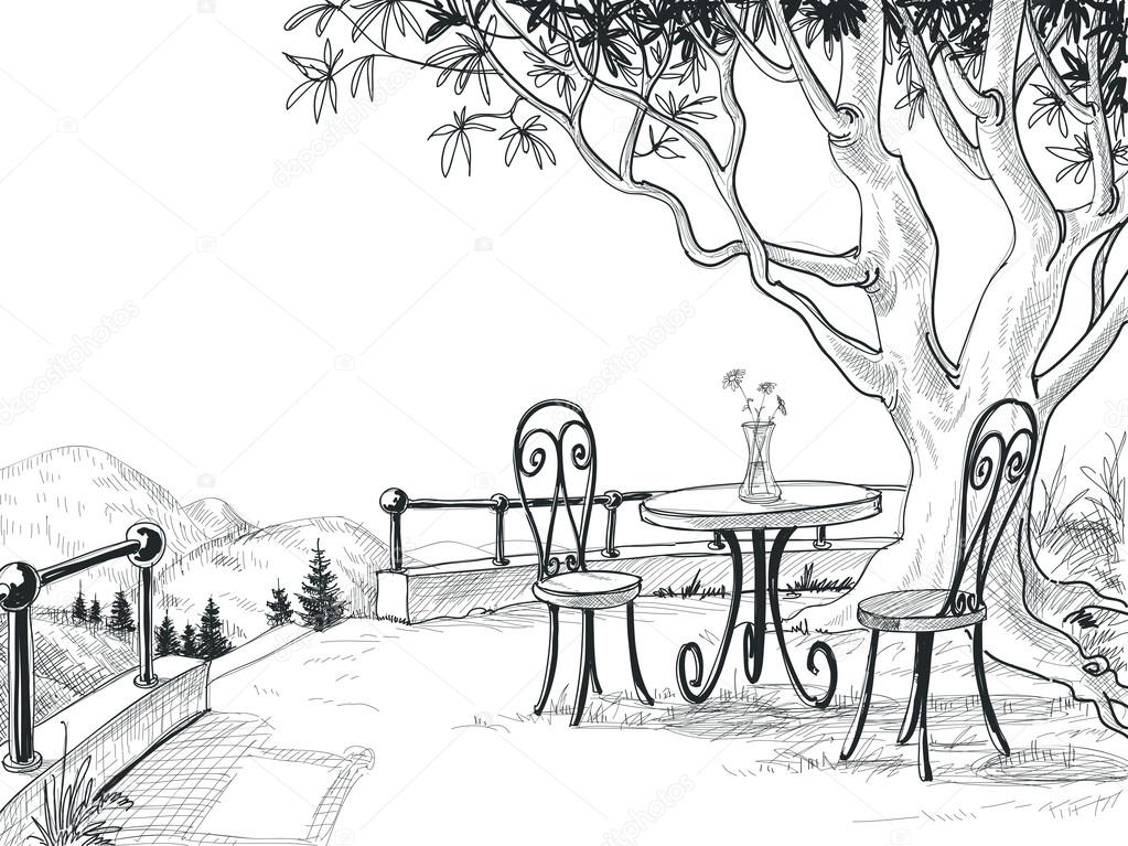 Restaurant terrace sketch 