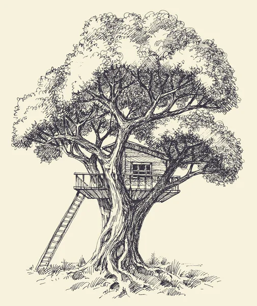 Arbre Maison Vecteur Dessin Main Une Maison Jeu Construite Dans — Image vectorielle