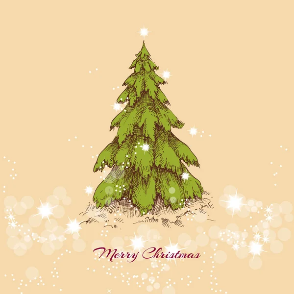 Tarjeta Felicitación Árbol Navidad Estilo Vintage — Vector de stock