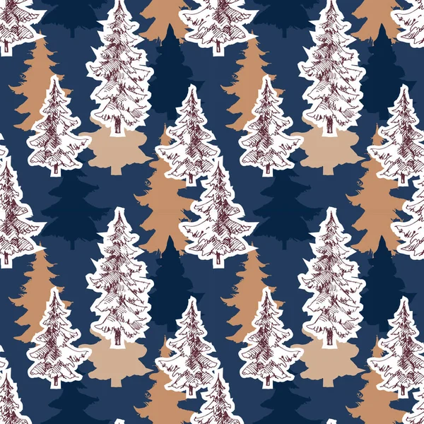Copaci Crăciun Model Fără Sudură Pini Stil Retro — Vector de stoc