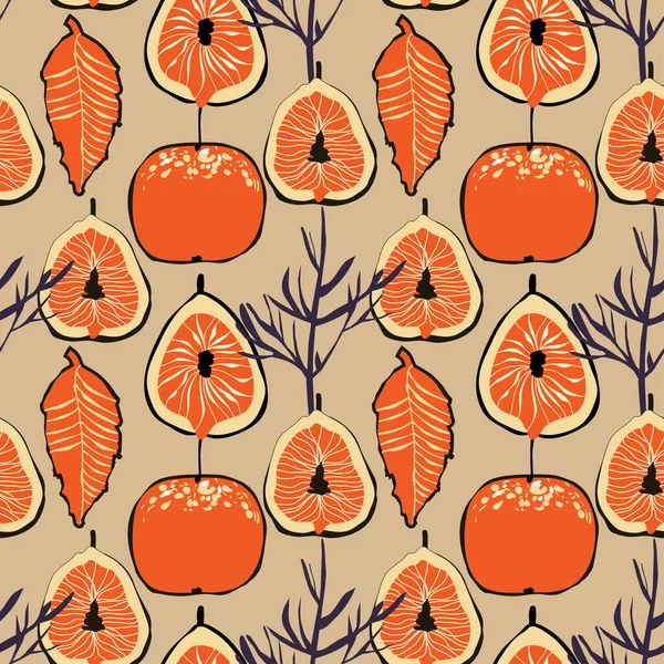 Fig Fruits Apple Seamless Pattern Retro Style — 图库矢量图片