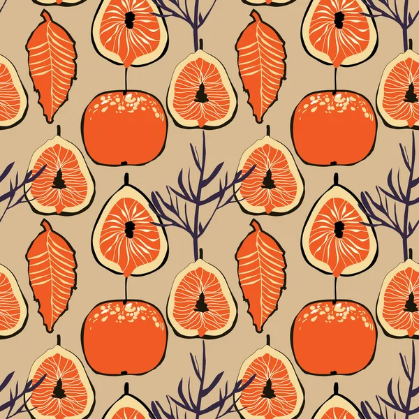 Fig Fruits Apple Seamless Pattern Retro Style — Vetor de Stock