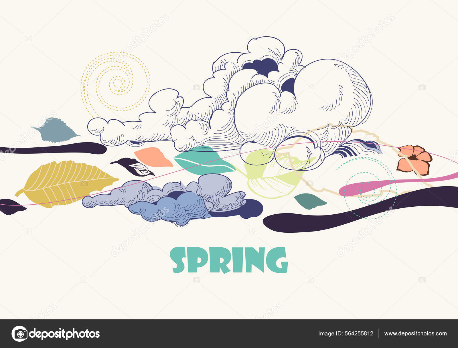 Spring Sky Abstract Background Green Leaf Clouds Design Stock Vector ...