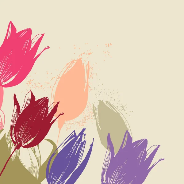チューリップの花束 カラフルなコーナーの装飾 — ストックベクタ
