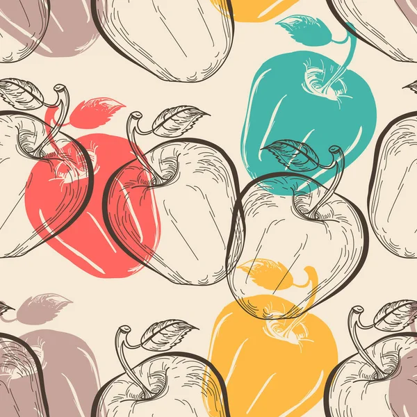 Hand Drawn Colorful Whole Apple Seamless Pattern — 图库矢量图片