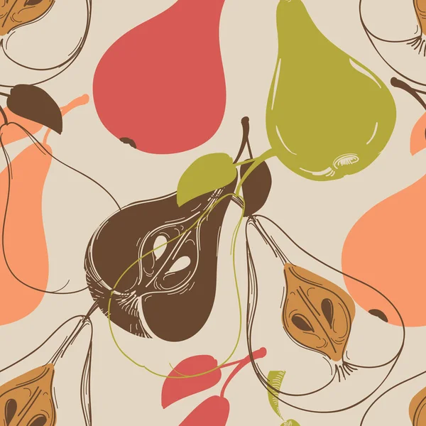 Decorative Pear Fruit Seamless Pattern Bright Colors — 스톡 벡터