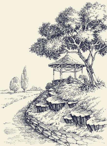 Gazebo Dessiné Main Dans Parc — Image vectorielle