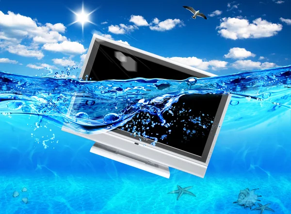 Design of TV in sea — Stock Photo, Image