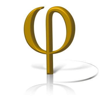 Phi symbol in gold, graphic of golden section symbol phi. clipart