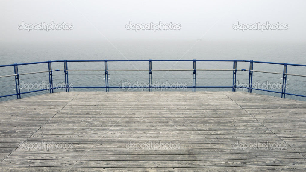 Foggy wooden deck