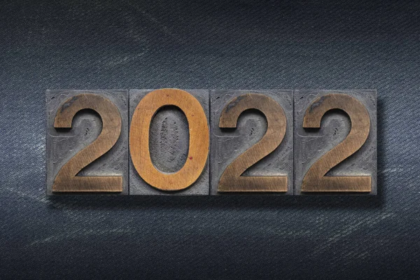 Numbers 2022 Made Wooden Letterpress Dark Jeans Backgroun — Stock Photo, Image
