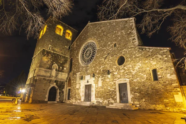 Собор Святого Джусто Ночью Триесте Италия Стоковое Изображение