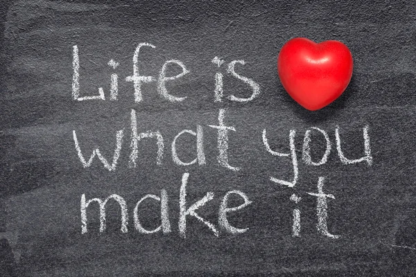 Life What You Make Proverb Written Chalkboard Red Heart Symbol — Stock Photo, Image