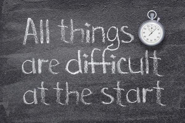 All Things Difficult Start Chinese Proverb Written Chalkboard Vintage Precise — Stock Photo, Image