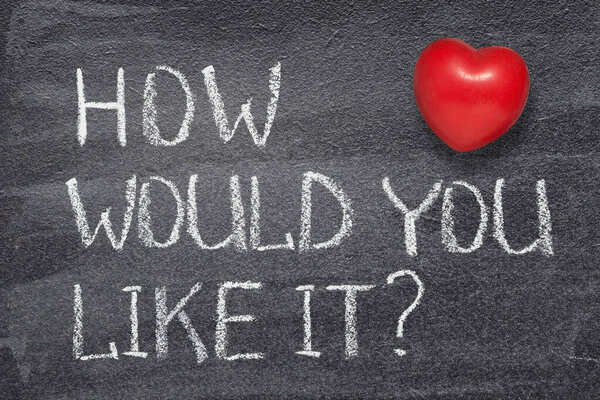 how would you like it phrase written on chalkboard with red heart symbo