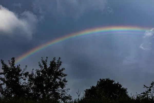 Nach Dem Gewitter Ein Grosser Regenbogen Zeigt Sich Himmel — Stock Fotó