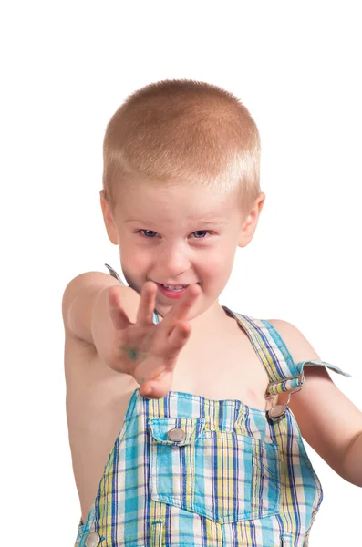 Kleiner Junge zeigt die Handfläche. — Stockfoto